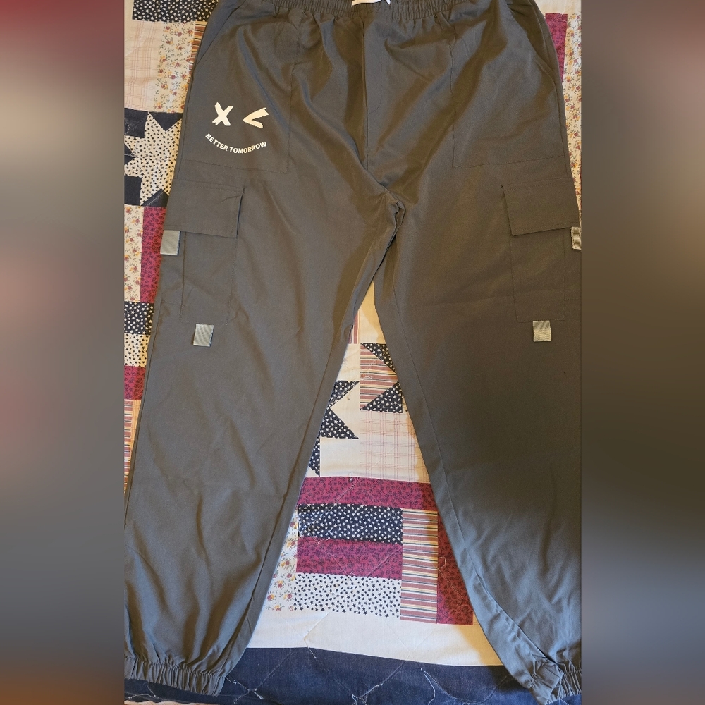 Gray Cargo Pants with Logo